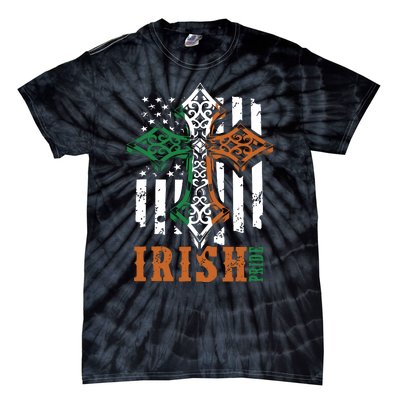 Celtic Cross Irish Pride Celtic Cross St Patrick's Day Flag American Tie-Dye T-Shirt