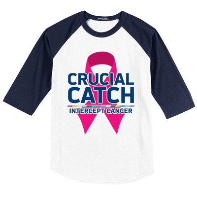 Crucial Catch Intercept Cancer Pink Ribbon Baseball Sleeve Shirt