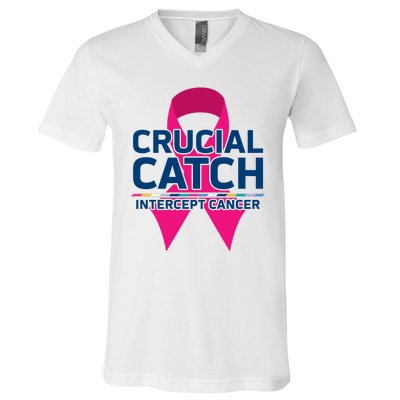 Crucial Catch Intercept Cancer Pink Ribbon V-Neck T-Shirt