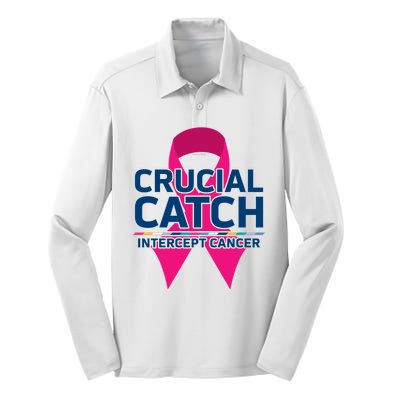 Crucial Catch Intercept Cancer Pink Ribbon Silk Touch Performance Long Sleeve Polo