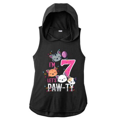 Cute Cats IM 7 Years Old Girl Birthday Party Ladies PosiCharge Tri-Blend Wicking Draft Hoodie Tank