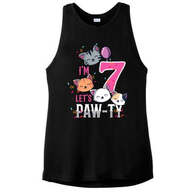 Cute Cats IM 7 Years Old Girl Birthday Party Ladies PosiCharge Tri-Blend Wicking Tank