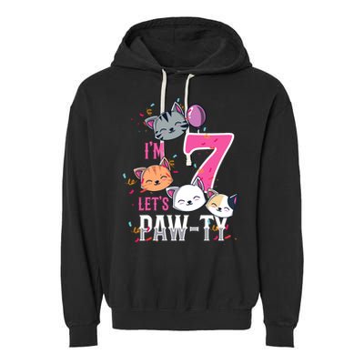 Cute Cats IM 7 Years Old Girl Birthday Party Garment-Dyed Fleece Hoodie