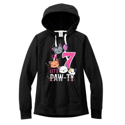 Cute Cats IM 7 Years Old Girl Birthday Party Women's Fleece Hoodie