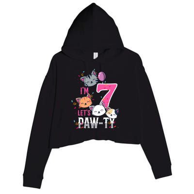 Cute Cats IM 7 Years Old Girl Birthday Party Crop Fleece Hoodie