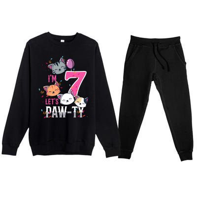 Cute Cats IM 7 Years Old Girl Birthday Party Premium Crewneck Sweatsuit Set