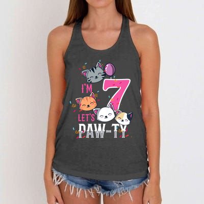 Cute Cats IM 7 Years Old Girl Birthday Party Women's Knotted Racerback Tank