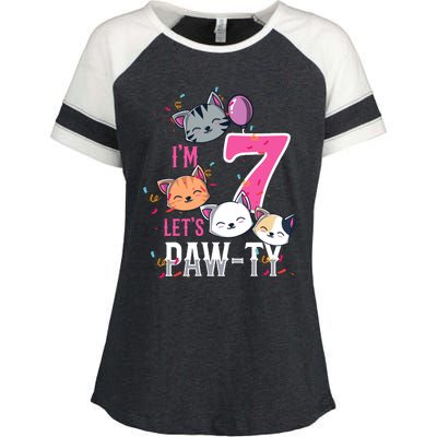 Cute Cats IM 7 Years Old Girl Birthday Party Enza Ladies Jersey Colorblock Tee