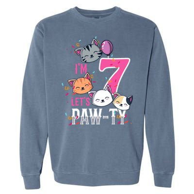 Cute Cats IM 7 Years Old Girl Birthday Party Garment-Dyed Sweatshirt