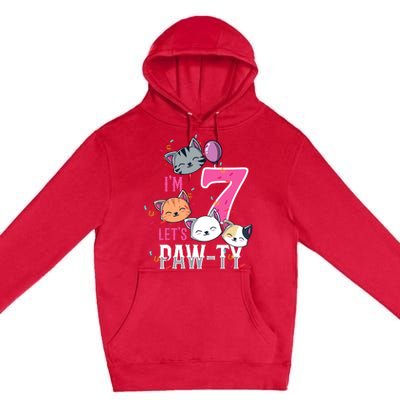 Cute Cats IM 7 Years Old Girl Birthday Party Premium Pullover Hoodie