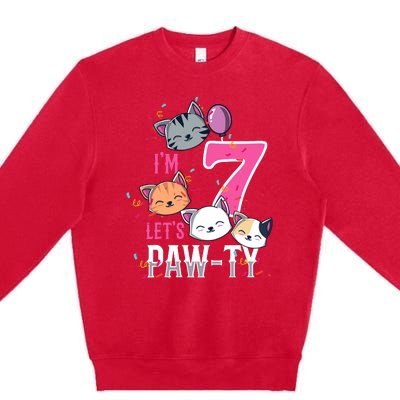 Cute Cats IM 7 Years Old Girl Birthday Party Premium Crewneck Sweatshirt