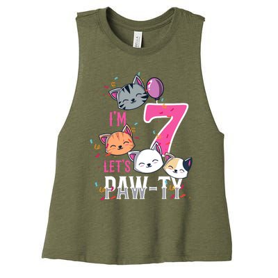 Cute Cats IM 7 Years Old Girl Birthday Party Women's Racerback Cropped Tank