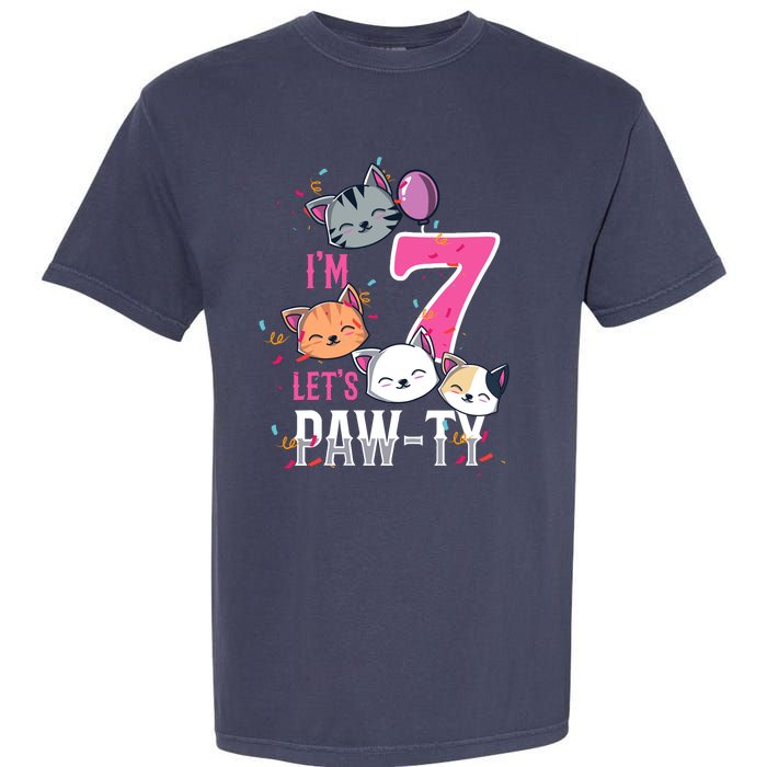 Cute Cats IM 7 Years Old Girl Birthday Party Garment-Dyed Heavyweight T-Shirt