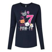 Cute Cats IM 7 Years Old Girl Birthday Party Womens Cotton Relaxed Long Sleeve T-Shirt