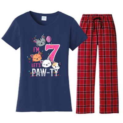 Cute Cats IM 7 Years Old Girl Birthday Party Women's Flannel Pajama Set