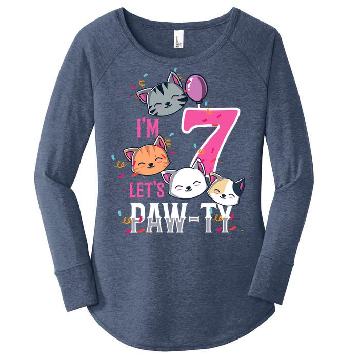 Cute Cats IM 7 Years Old Girl Birthday Party Women's Perfect Tri Tunic Long Sleeve Shirt