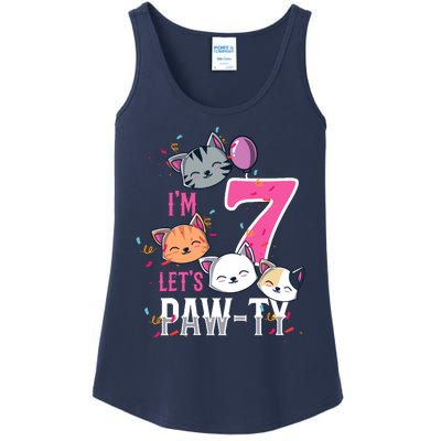 Cute Cats IM 7 Years Old Girl Birthday Party Ladies Essential Tank