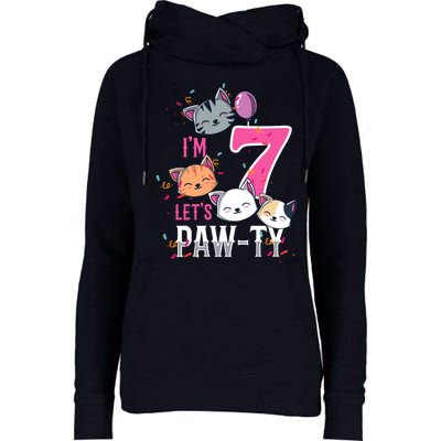 Cute Cats IM 7 Years Old Girl Birthday Party Womens Funnel Neck Pullover Hood