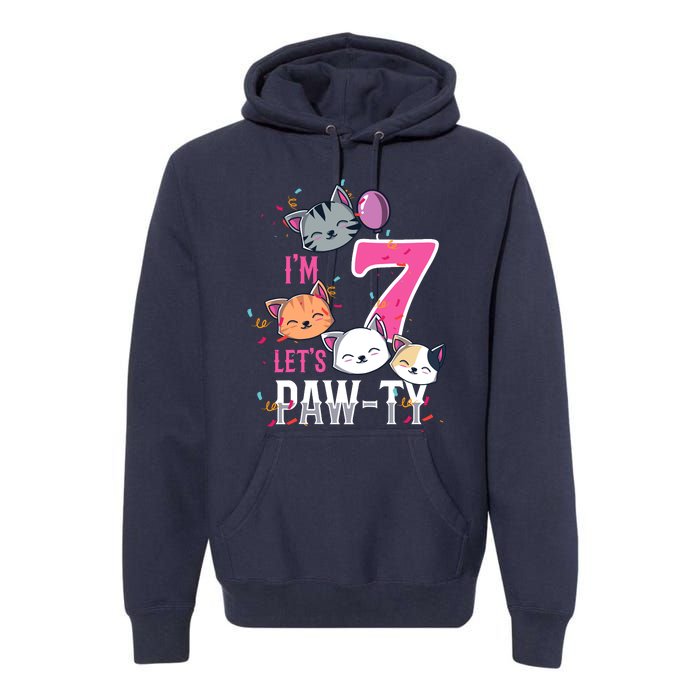 Cute Cats IM 7 Years Old Girl Birthday Party Premium Hoodie