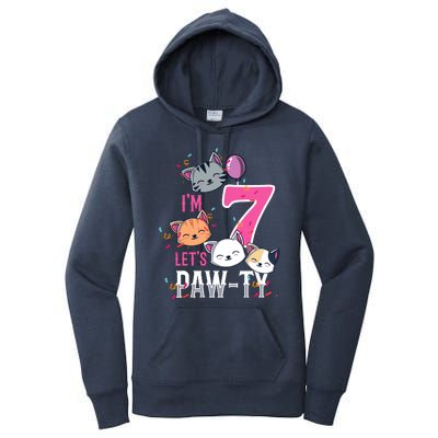 Cute Cats IM 7 Years Old Girl Birthday Party Women's Pullover Hoodie