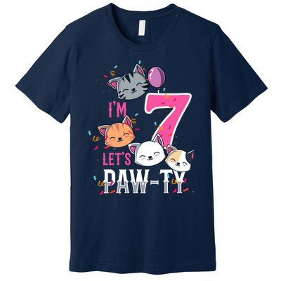 Cute Cats IM 7 Years Old Girl Birthday Party Premium T-Shirt