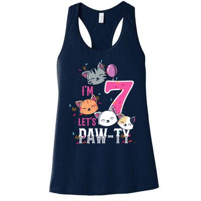 Cute Cats IM 7 Years Old Girl Birthday Party Women's Racerback Tank