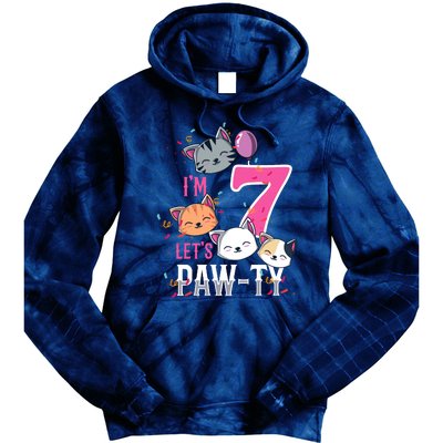 Cute Cats IM 7 Years Old Girl Birthday Party Tie Dye Hoodie