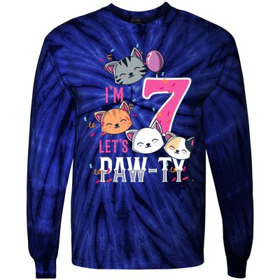 Cute Cats IM 7 Years Old Girl Birthday Party Tie-Dye Long Sleeve Shirt