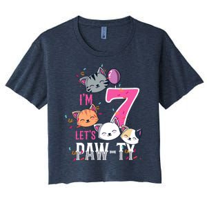 Cute Cats IM 7 Years Old Girl Birthday Party Women's Crop Top Tee