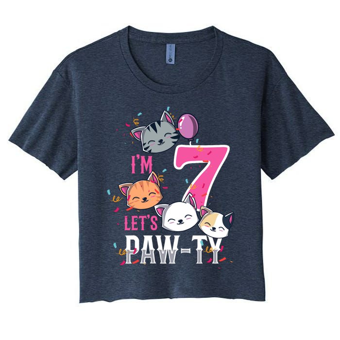 Cute Cats IM 7 Years Old Girl Birthday Party Women's Crop Top Tee