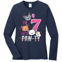 Cute Cats IM 7 Years Old Girl Birthday Party Ladies Long Sleeve Shirt