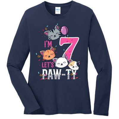 Cute Cats IM 7 Years Old Girl Birthday Party Ladies Long Sleeve Shirt