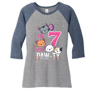 Cute Cats IM 7 Years Old Girl Birthday Party Women's Tri-Blend 3/4-Sleeve Raglan Shirt