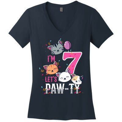 Cute Cats IM 7 Years Old Girl Birthday Party Women's V-Neck T-Shirt