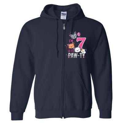 Cute Cats IM 7 Years Old Girl Birthday Party Full Zip Hoodie