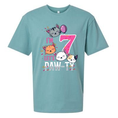 Cute Cats IM 7 Years Old Girl Birthday Party Sueded Cloud Jersey T-Shirt