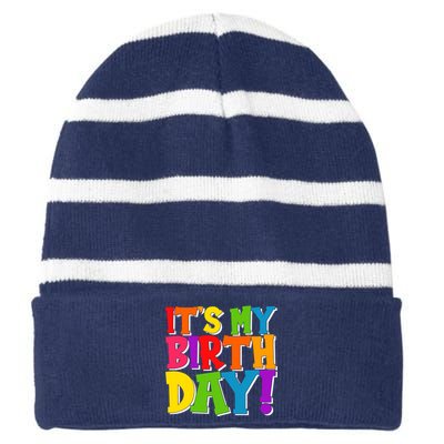 Cute Colorful It's My Birthday Striped Beanie with Solid Band