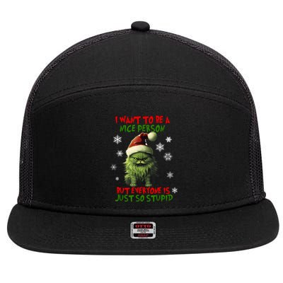 Cat Christmas I Want To Be A Nice Person But Everyone Xmas 7 Panel Mesh Trucker Snapback Hat