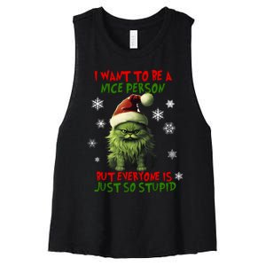 Cat Christmas I Want To Be A Nice Person But Everyone Xmas Women's Racerback Cropped Tank