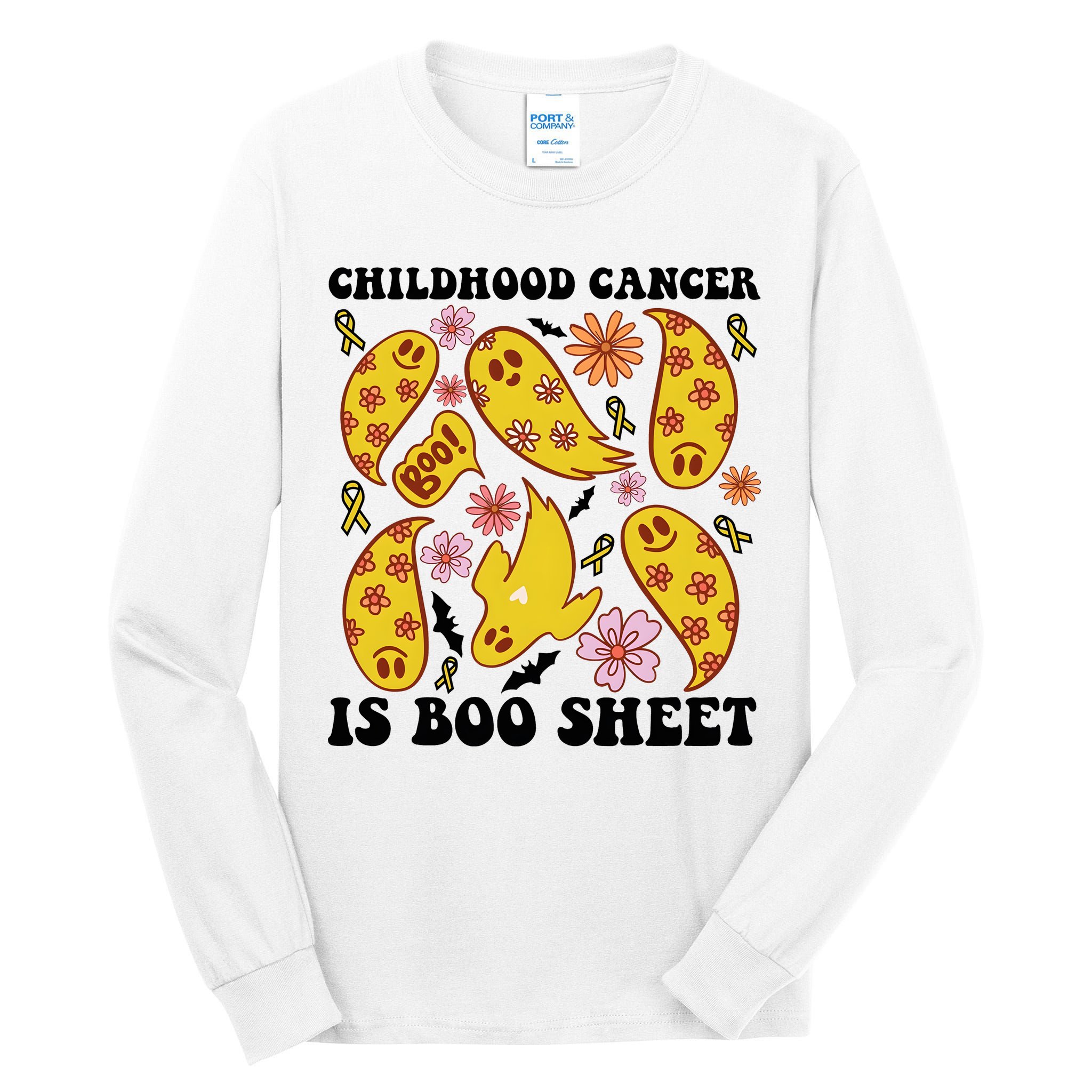 Childhood Cancer Is Boo Sheet Cancer Awareness Month Halloween Tall Long Sleeve T-Shirt