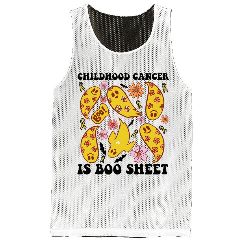 Childhood Cancer Is Boo Sheet Cancer Awareness Month Halloween Mesh Reversible Basketball Jersey Tank