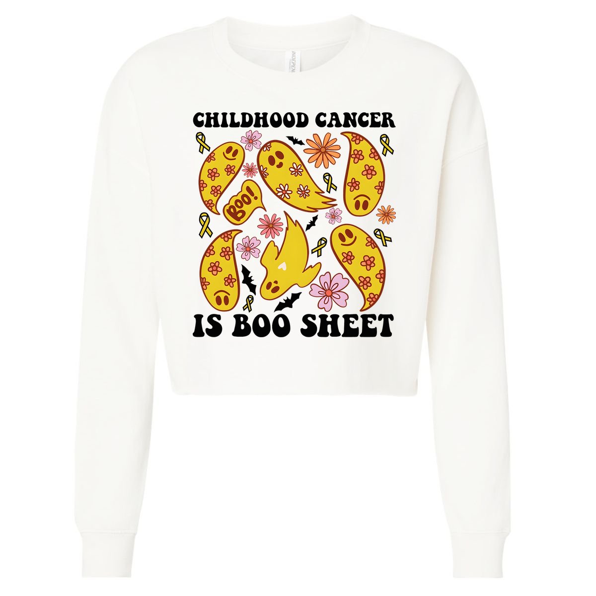 Childhood Cancer Is Boo Sheet Cancer Awareness Month Halloween Cropped Pullover Crew