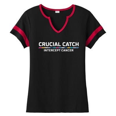 Crucial Catch Intercept Cancer Breast Breast Cancer Awareness Ladies Halftime Notch Neck Tee