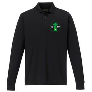 Celtic Cross Irish 1888 Coybig Performance Long Sleeve Polo