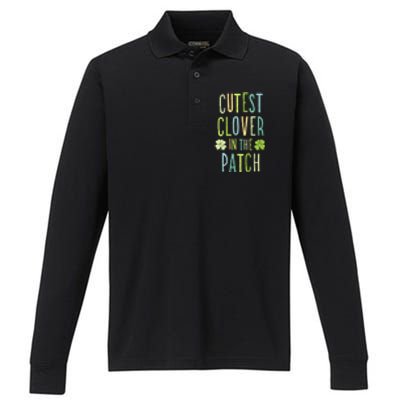 Cutest Clover In The Patch Graphic Gift Performance Long Sleeve Polo