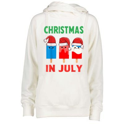 Cute Christmas In July Ice Pops In Santa Hat Womens Funnel Neck Pullover Hood