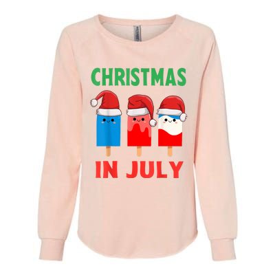 Cute Christmas In July Ice Pops In Santa Hat Womens California Wash Sweatshirt