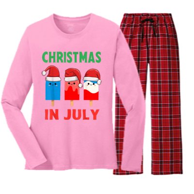 Cute Christmas In July Ice Pops In Santa Hat Women's Long Sleeve Flannel Pajama Set 