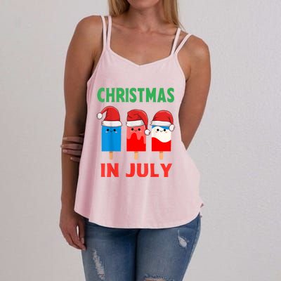 Cute Christmas In July Ice Pops In Santa Hat Women's Strappy Tank