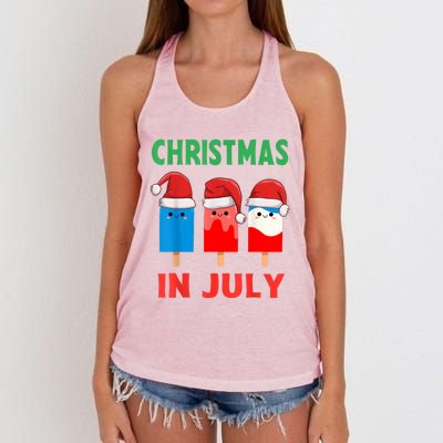 Cute Christmas In July Ice Pops In Santa Hat Women's Knotted Racerback Tank